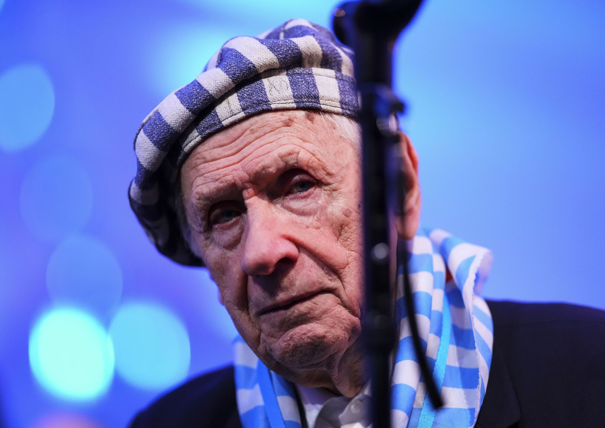 Holocaust survivor Stanislaw Zalewski attends the Commemoration Ceremony of the 80th Anniversary of the Liberation of Auschwitz, in Oswiecim, Poland, on Monday, Jan. 27, 2025. (Sean Kilpatrick/The Canadian Press via AP). MANDATORY CREDIT