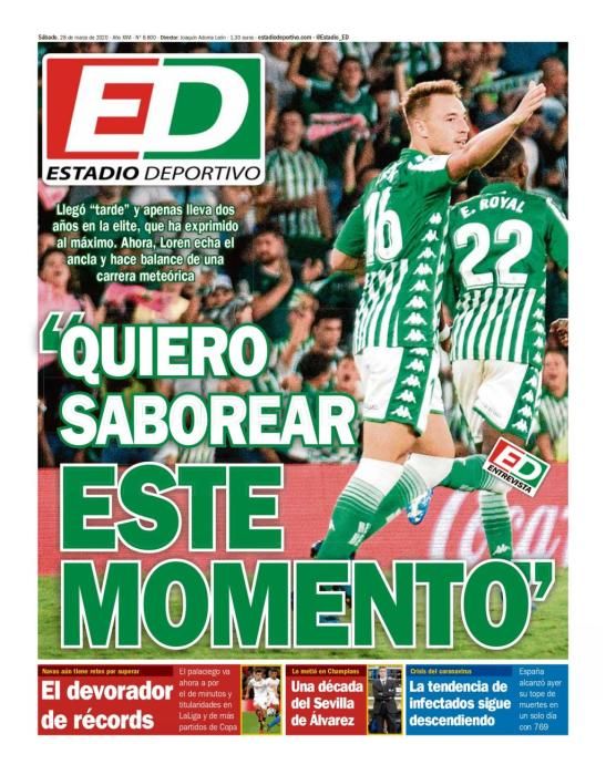 Portada ESTADIO DEPORTIVO sábado 28 marzo 2020