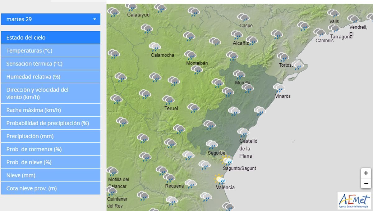 Tiempo en Castellón durante la mañana del 29 de marzo.