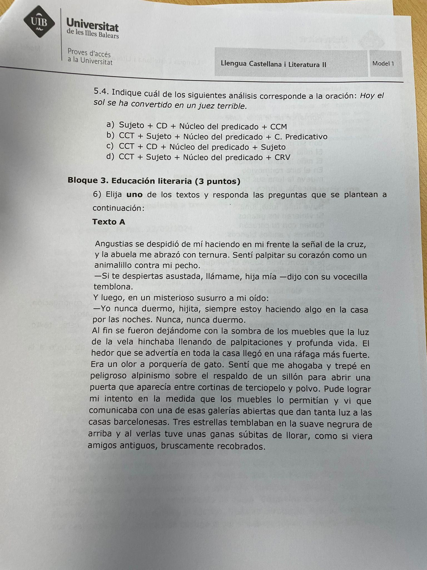 Vea aquí el examen completo de Lengua Castellana y Literatura II de la Selectividad de BAleares 2025