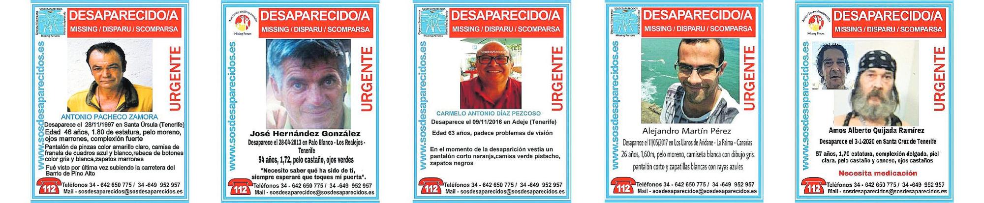 Se los tragó la tierra. De Antonio Pacheco, 25 años ya sin dar señales de vida, a Amos Quijada que desapareció en enero de 2020. Es el espectro temporal de las desapariciones en Tenerife. De Norte, como José, en Palo Blanco, a Sur, caso de Carmelo que salió a comprar una mañana en Adeje hace casi seis años y nunca regresó. El del palmero Alejandro Martín Pérez es un perfil diferente porque se le ha buscado también en esta Isla gracias a la perseverancia de su madre. No son los únicos, pero sí tal vez los más relevantes.