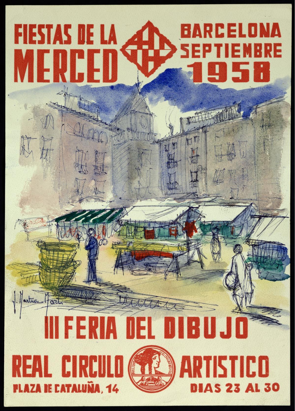 Cartel de la feria de dibujo de las fiestas de la Mercè de 1958