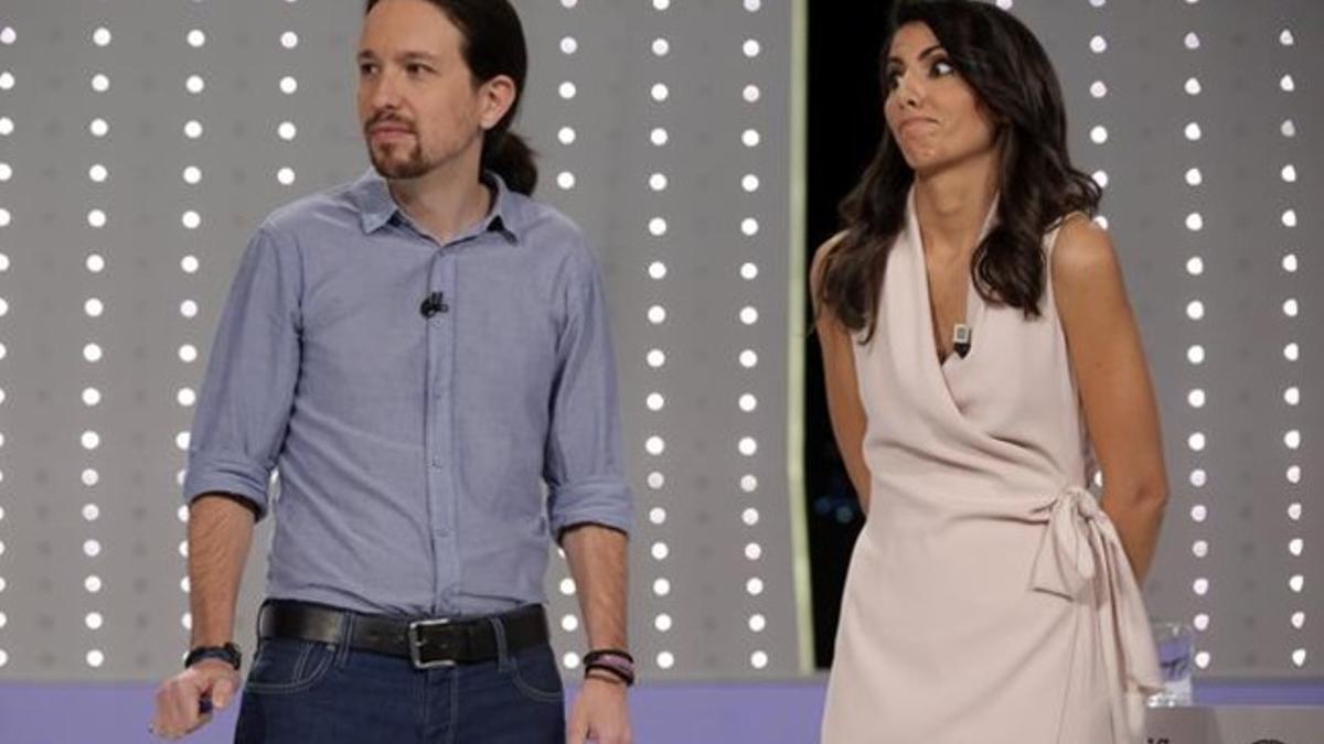 Pablo Iglesias y Ana Pastor, en el debate de Atresmedia.