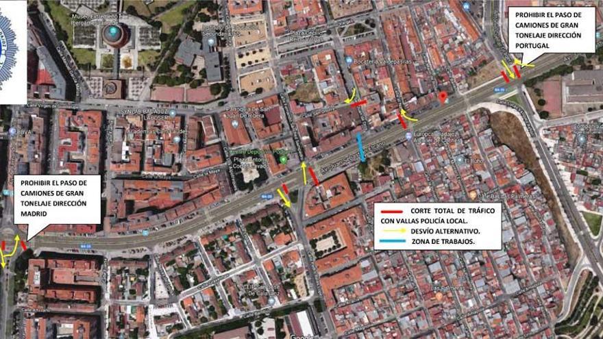 Las obras en la avenida Juan Sebastián Elcano de Badajoz impedirán el tráfico el domingo por la mañana