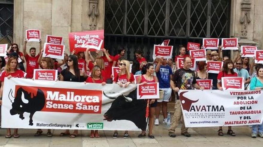 Stierkampfgegner am Samstag (25.7.) vor dem Rathaus in Palma