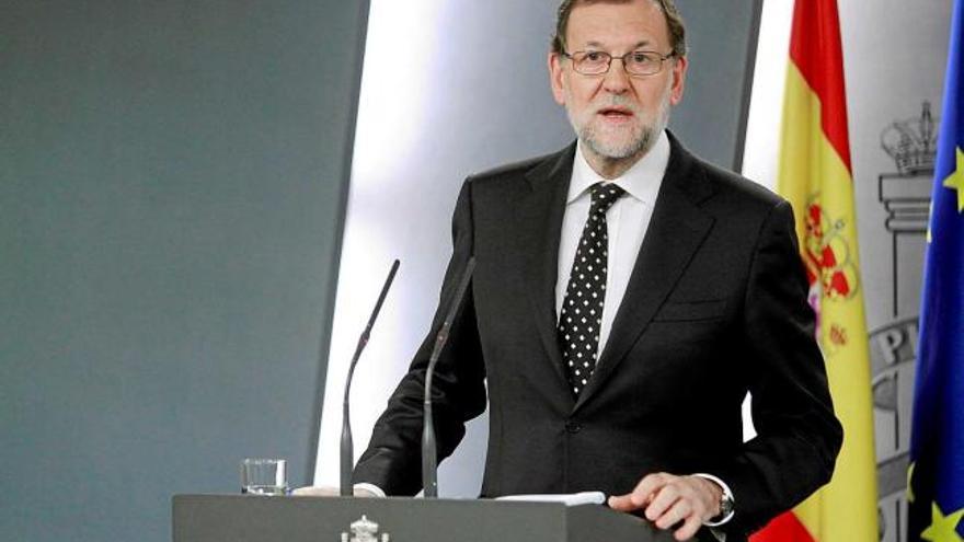 Mariano Rajoy en el moment de fer la compareixença al Palau de la Moncloa