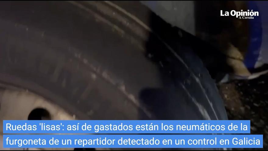 Ruedas 'lisas': así de gastados están los neumáticos de la furgoneta de un repartidor en Galicia