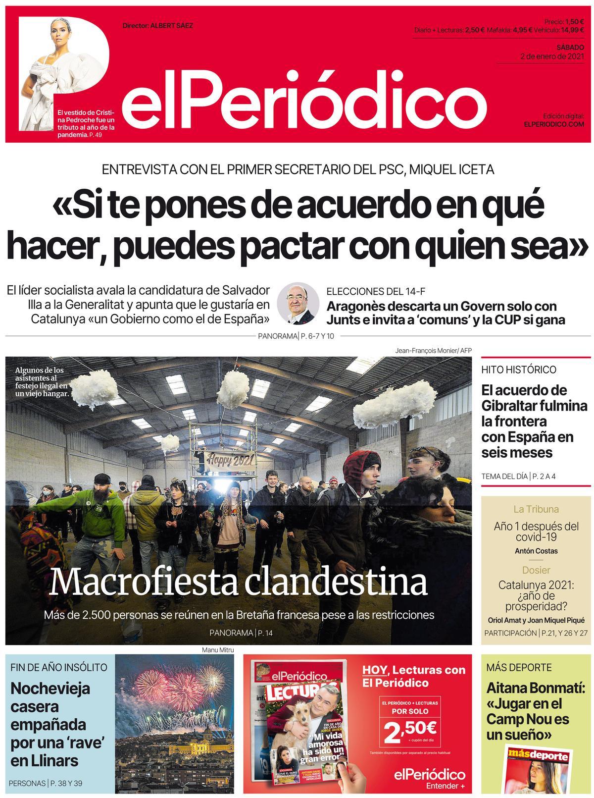 La portada d’EL PERIÓDICO del 2 de gener del 2021
