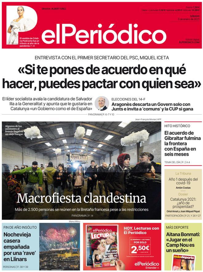 La portada d’EL PERIÓDICO del 2 de gener del 2021