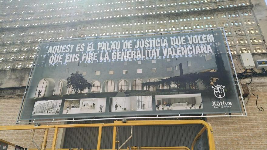 El PP de Xàtiva y Casc Antic cuestionan la lona que reivindica los juzgados en Santa Clara