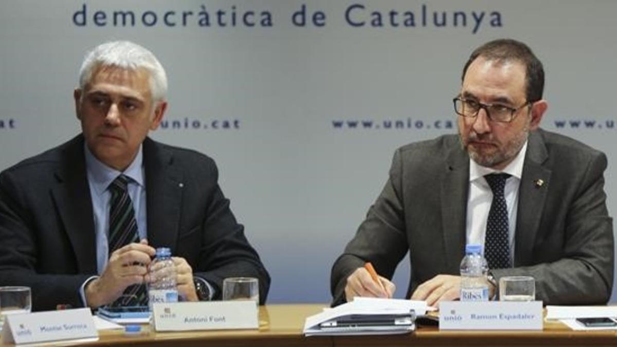 Antoni Font y Ramon Espadaler, en la ejecutiva de Unió del pasado 9 de marzo.