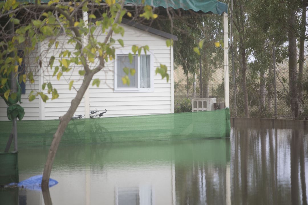 Camping Palmeres, en Sueca, anegado por las aguas.