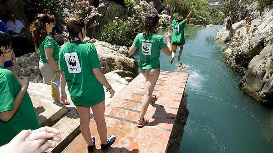 Miembros de ADENA WWF saltando desde el trampolín del Algar.