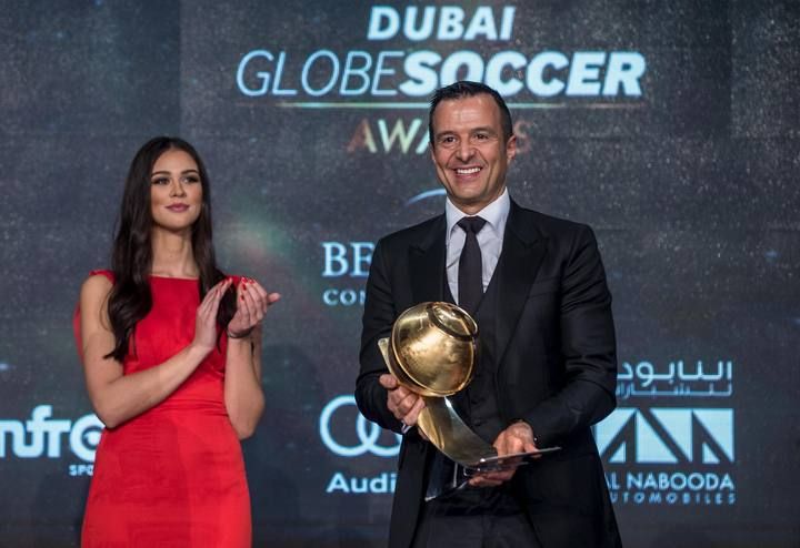 Jorge Mendes receives "Best Agent of the Year" award during the Globe Soccer Awards Ceremony at Dubai International Sports Conference, in Dubai