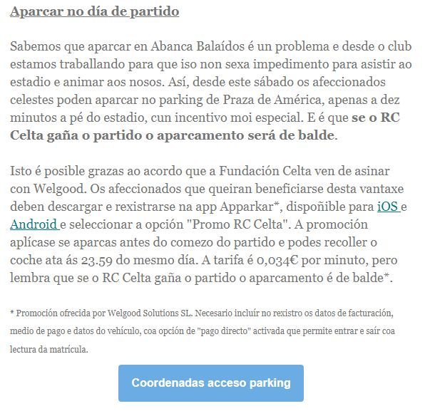 El Celta ofrece aparcamiento gratuito si gana al Villarreal