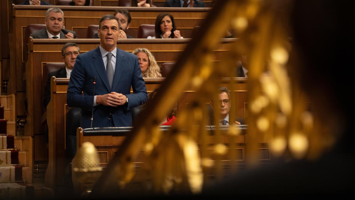 El presidente del Gobierno, Pedro Sánchez, en la sesión de control al Gobierno, en el Congreso de los Diputados.