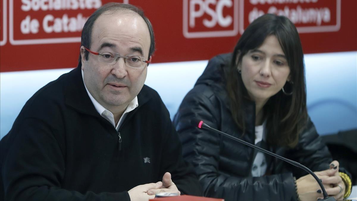 Miquel Iceta i Núria Parlon, en una reunió de la comissió executiva del PSC al gener. 