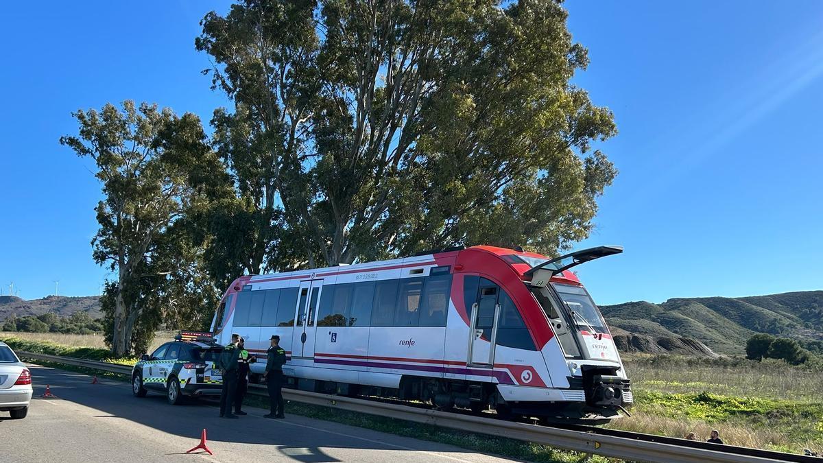 El tren accidentado, este jueves en Cartagena.
