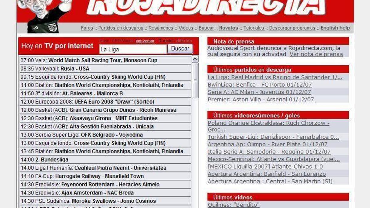 Imagen del portal pirata 'RojaDirecta'