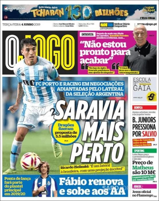 Portada O JOGO martes 4 de junio de 2019.