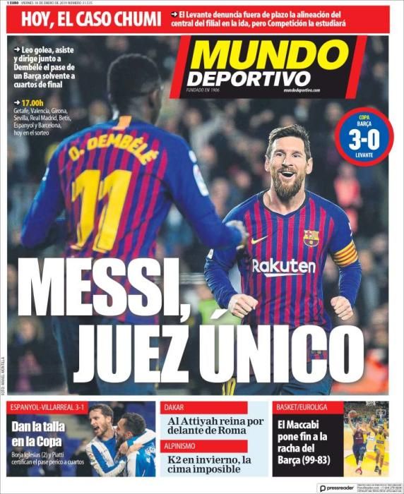 Portada MUNDO DEPORTIVO viernes 18 de enero 2019