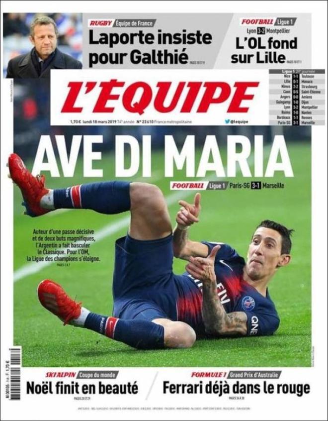 Portada de LÉquipe del 18 de marzo