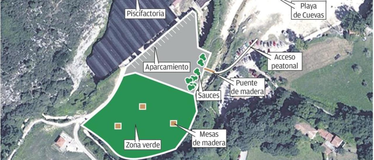 Llanes planea un parking para 150 coches en Cuevas y una pasarela sobre el Ereba
