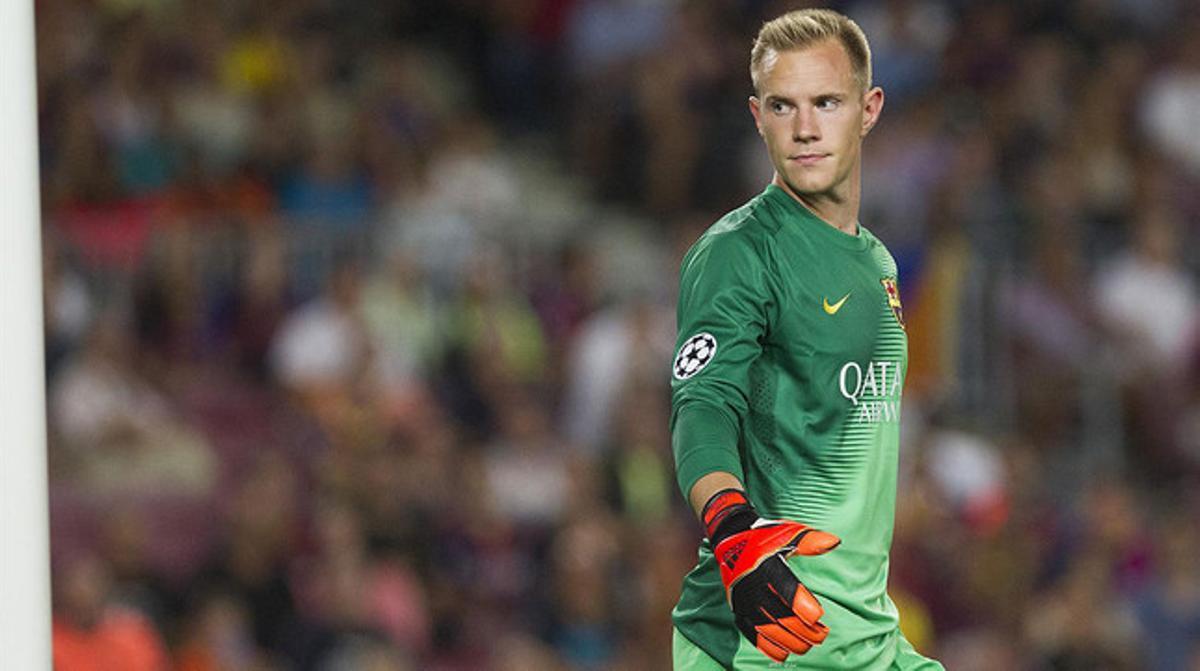 Ter Stegen, durant el partit contra l’Apoel al Camp Nou, el 17 de setembre.