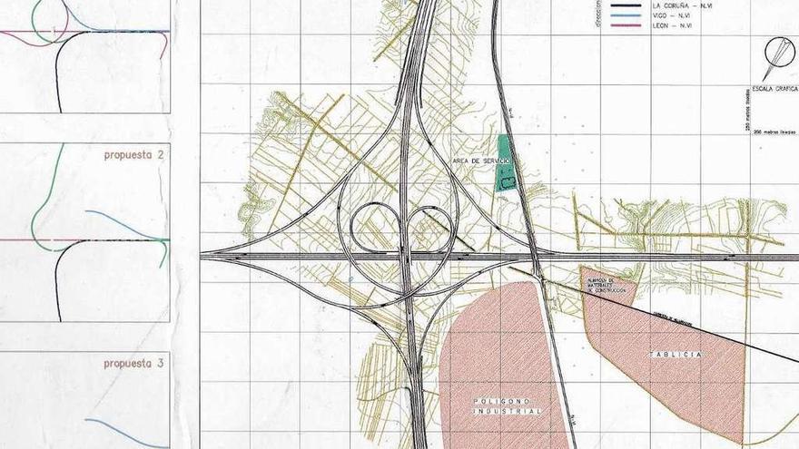 Las tres alternativas de enlace planteadas por el Ayuntamiento de Villabrázaro a la Unidad de Carreteras.