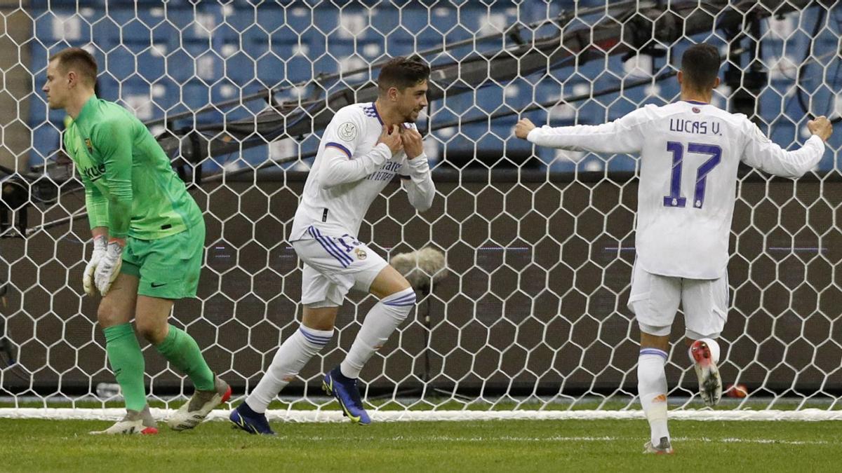 Valverde, tras anotar el gol de la victoria en la prórroga. |  // EFE