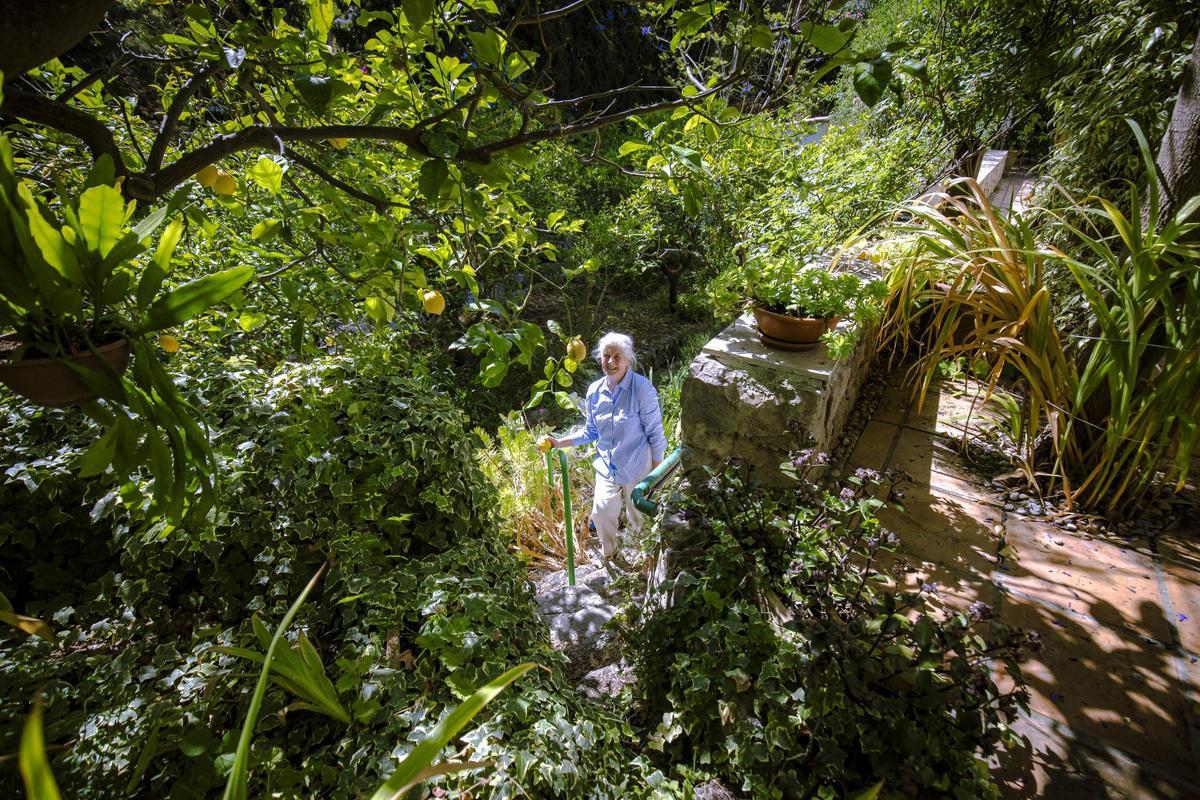El jardín asciende entre bancales hasta la vivienda