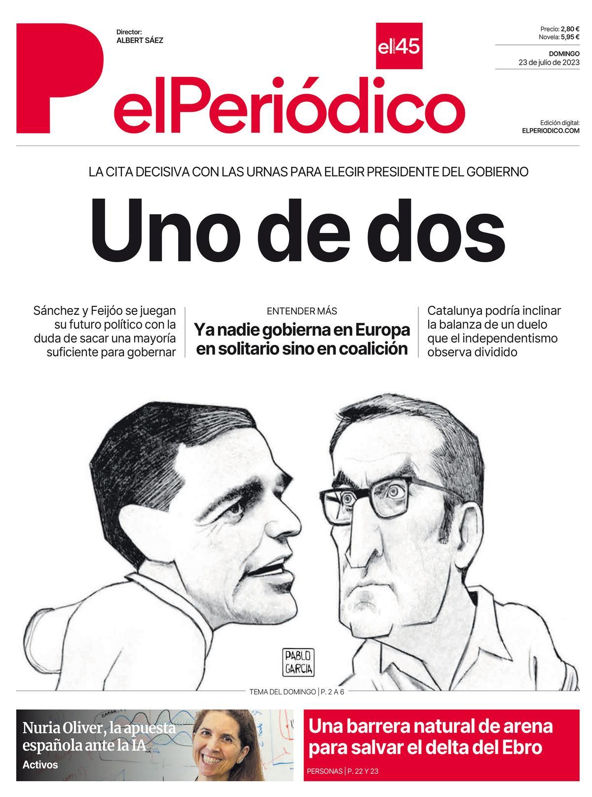 La portada d’EL PERIÓDICO del 23 de juliol del 2023
