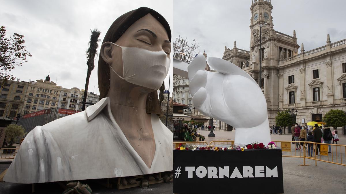 Así estaba en 2020 y así estaba hoy la plaza del Ayuntamiento a la hora de la "mascletà"