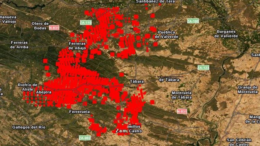 Imagen del incendio de Losacio estimada por satélite.