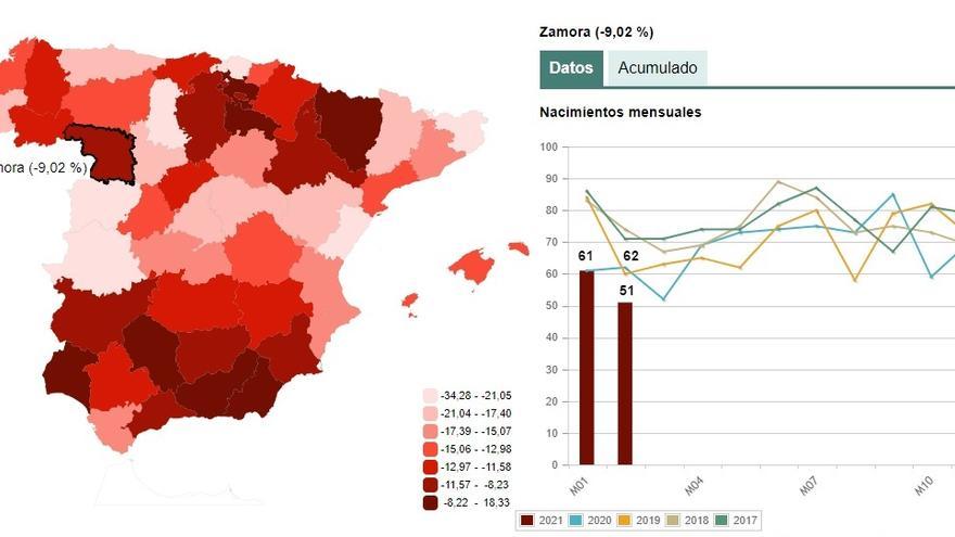 Comparativa de nacimientos en Zamora