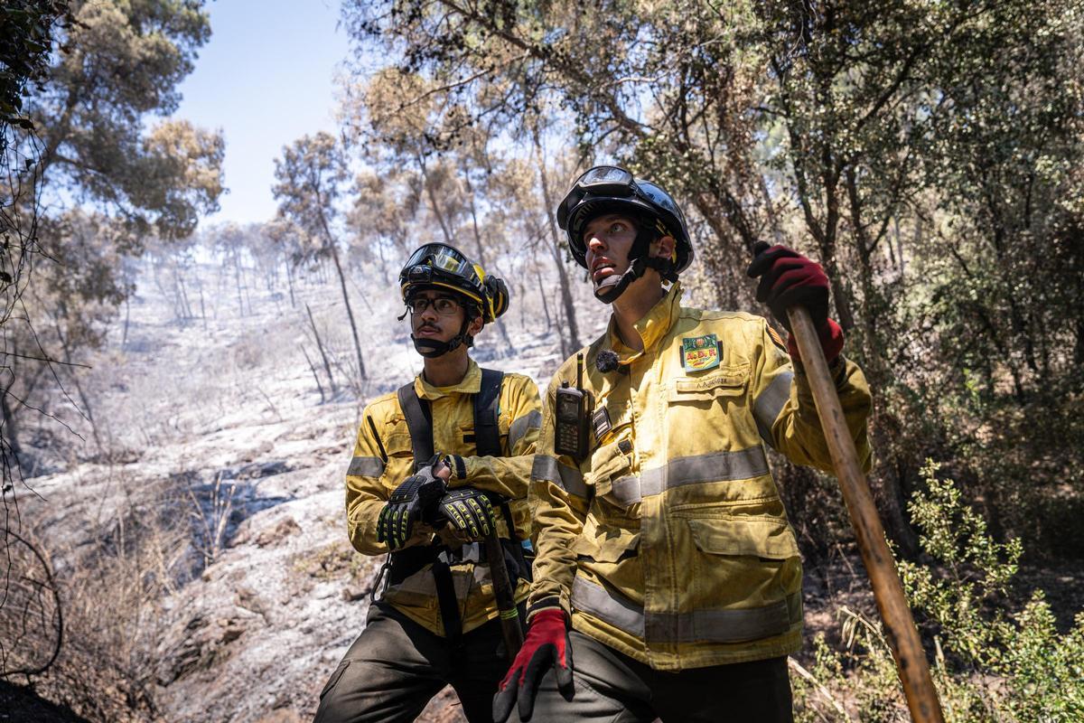 Columna de humo visible durante el incendio forestal de Sentmenat, cuyo avance ha movilizado un amplio dispositivo de emergencias