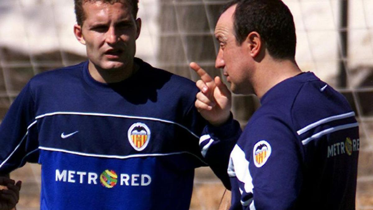 Benítez y Baraja, durante un entrenamiento del Valencia CF