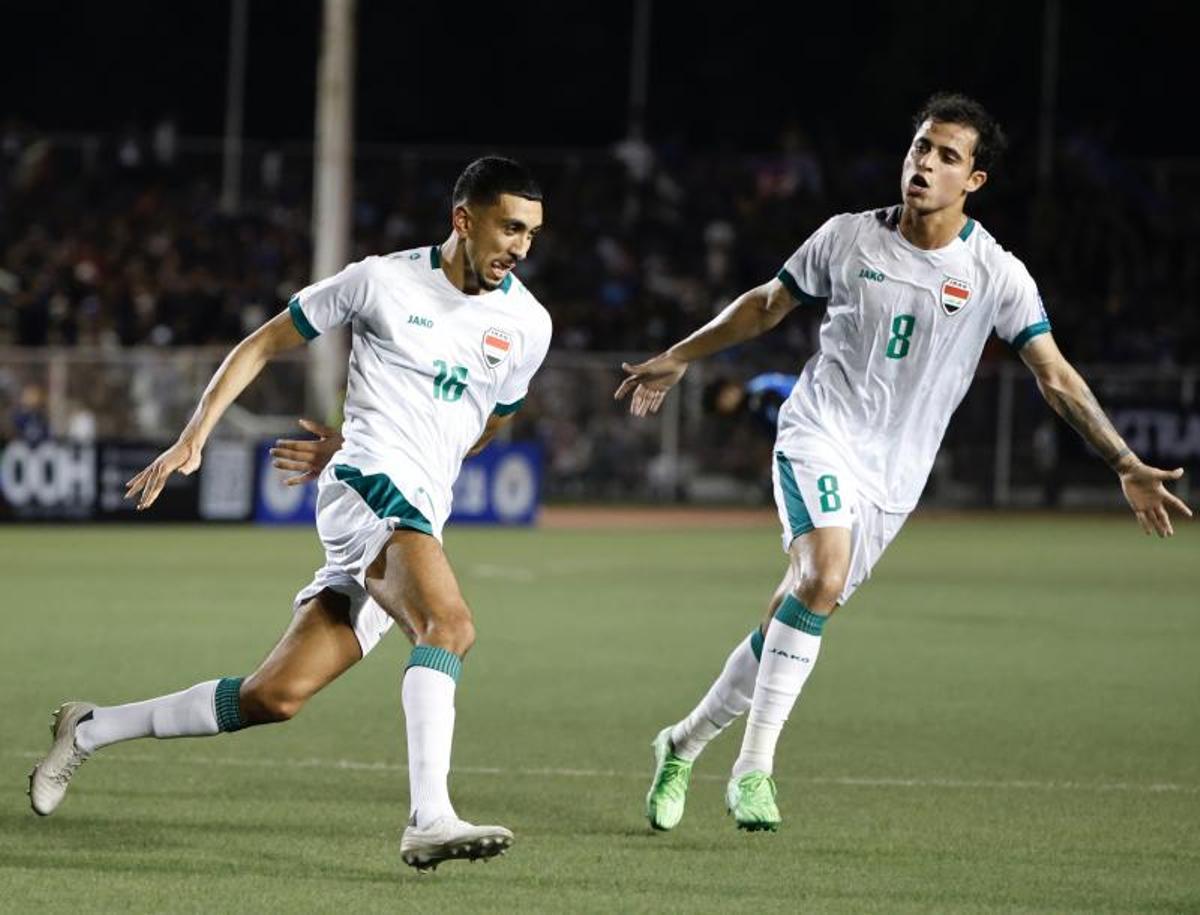 Amir Fouad Al-Ammari celebra su gol ante Filipinas en la victoria de Irak en las eliminatorias mundialistas