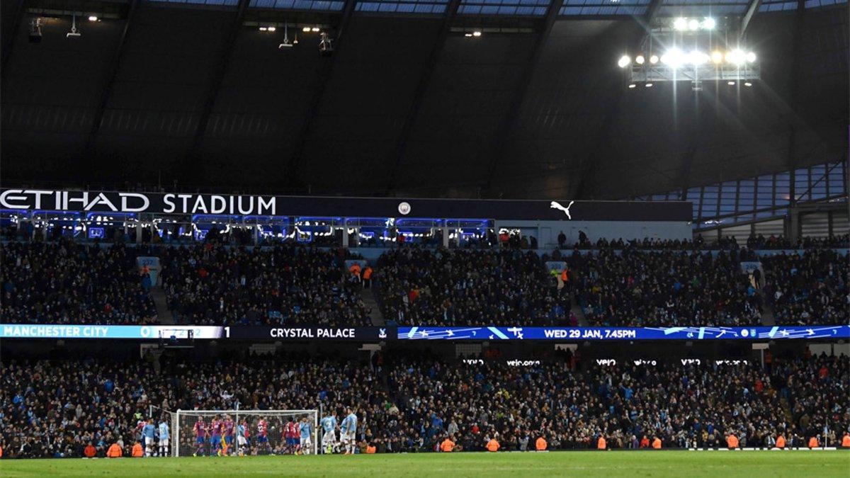 La grada del Etihad Stadium durante un partido del Manchester City