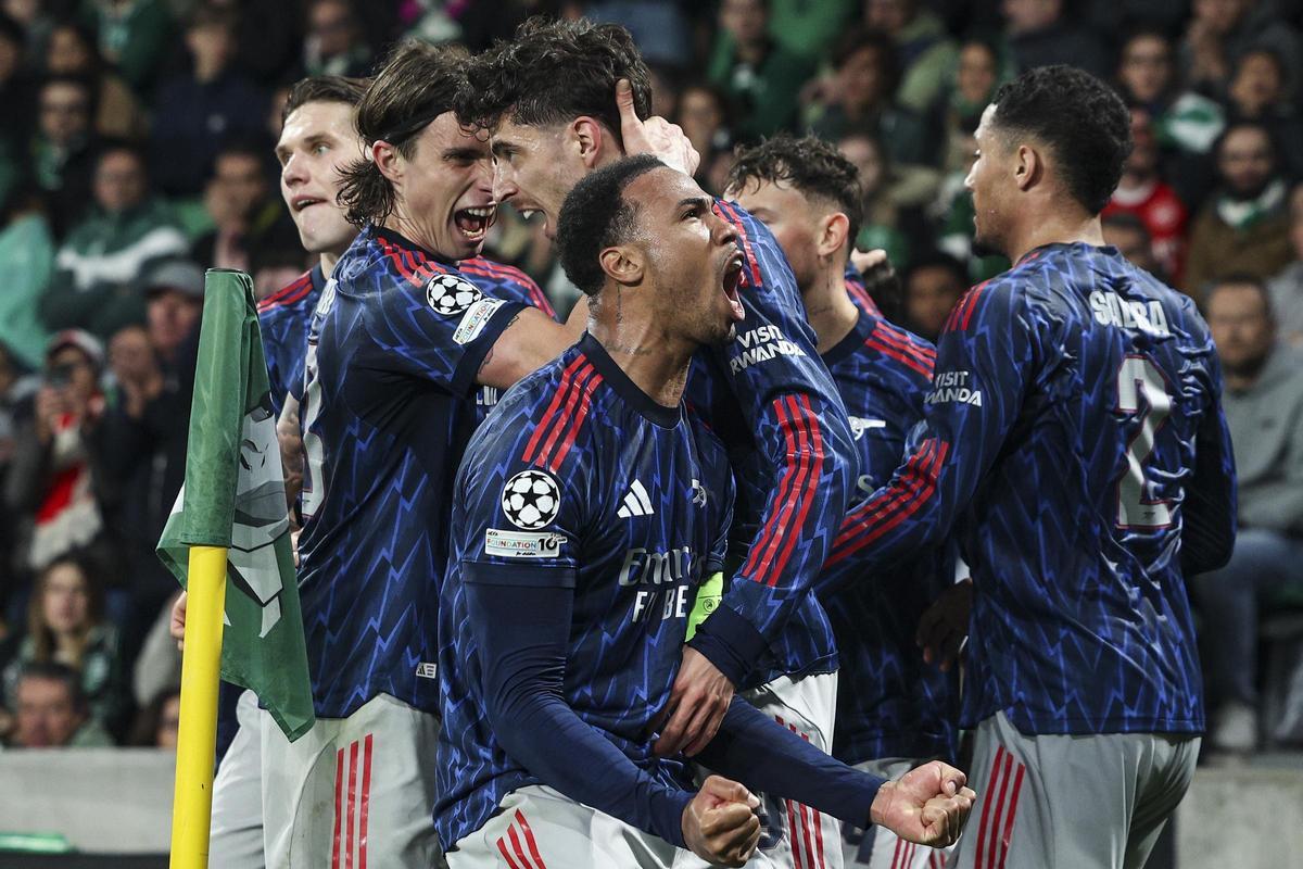 El Arsenal celebra el agónico gol de Kai Havertz en su visita al Sporting de Lisboa