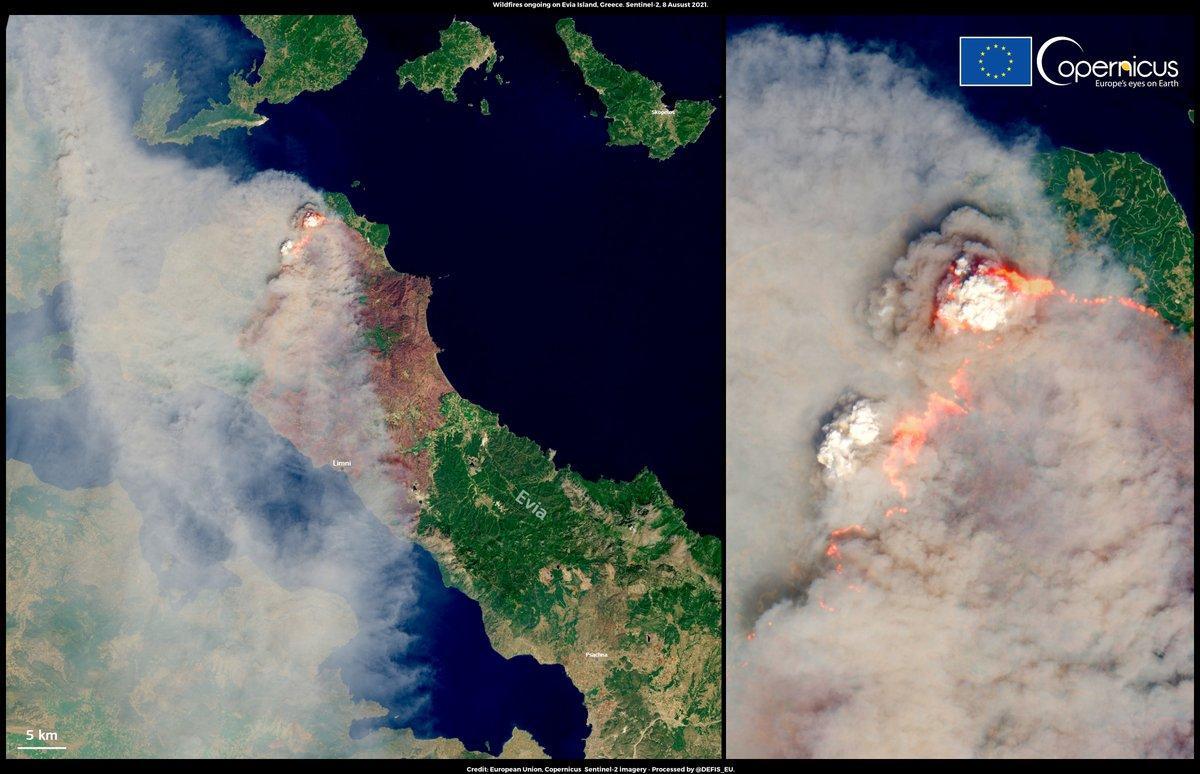 Grècia viu una nit «difícil» a causa de l’avenç del gran incendi declarat a l’illa d’Eubea