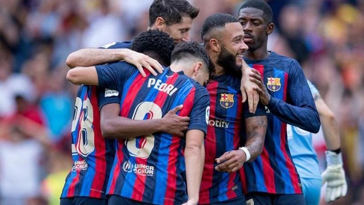 El equipo culé celebrando uno de los goles