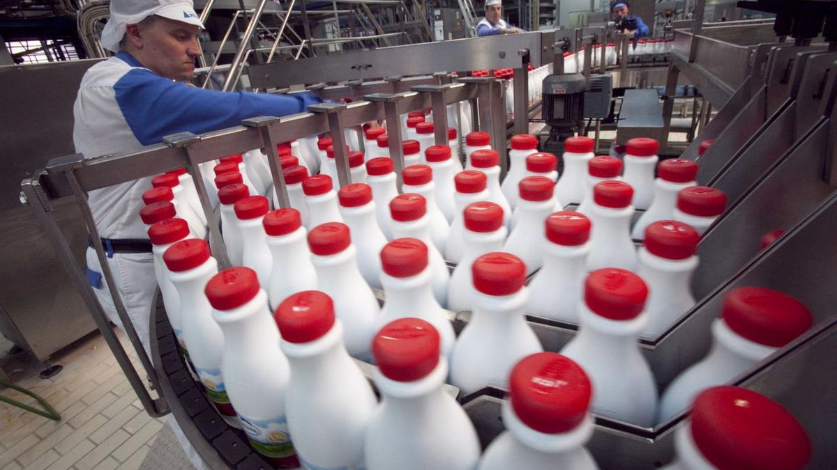 Un trabajador, en las instalaciones de la Central Lechera, en Granda, uno de los grandes centros de empleo del municipio de Siero. | Miki López