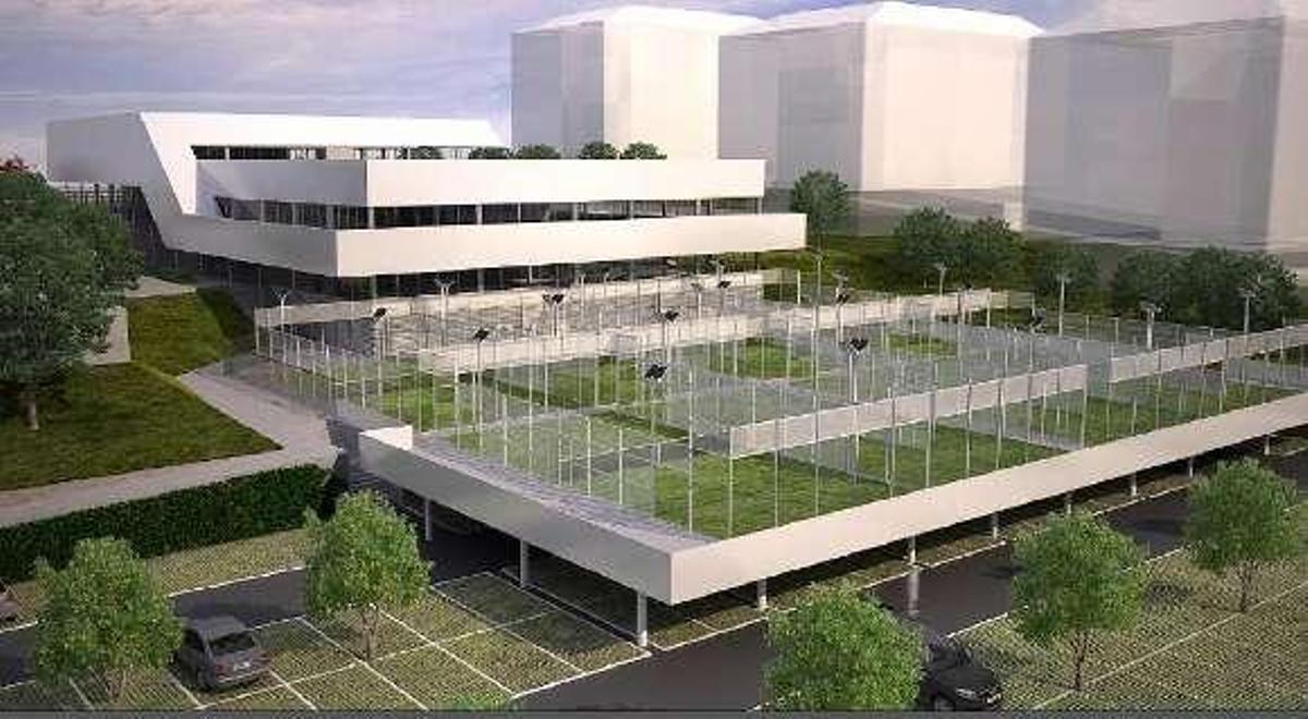 Recreación del edificio y las pistas de pádel.
