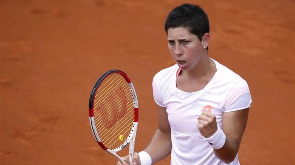 Carla Suárez celebra el seu pas a vuitens de final al Roland Garros després de derrotar Taylor Townsend. Carla Suárez celebra el seu pas a vuitens de final al Roland Garros després de derrotar Taylor Townsend.