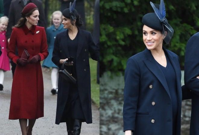 Meghan Markle y Kate Middleton, hablando en su llegada a la iglesia