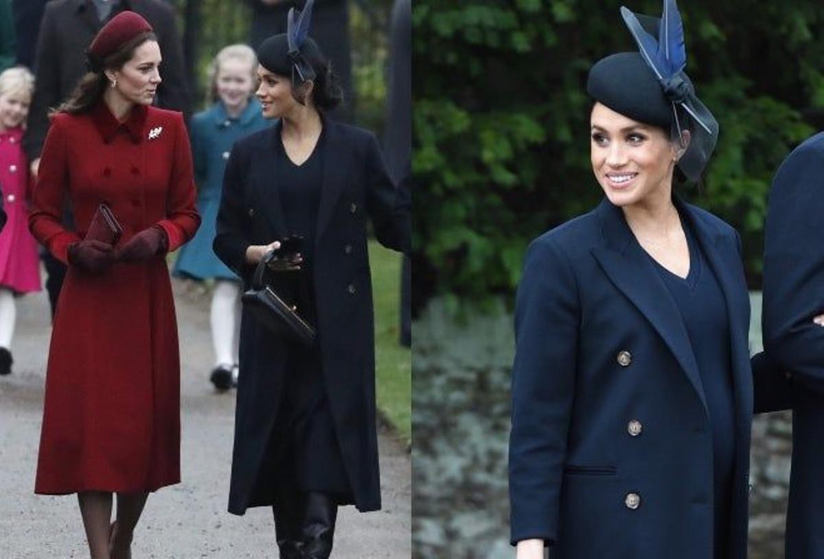 Meghan Markle y Kate Middleton, hablando en su llegada a la iglesia
