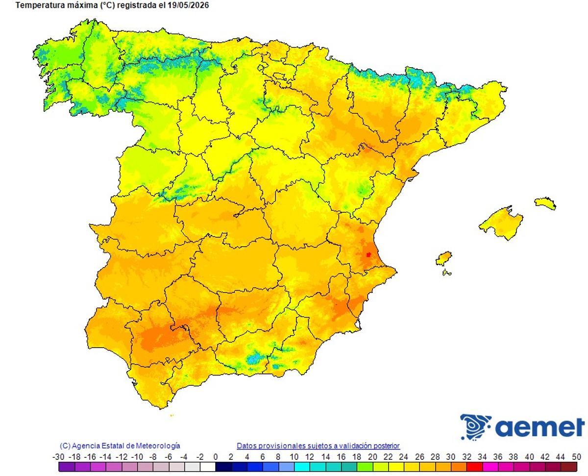 Temperaturas máximas registradas este martes.