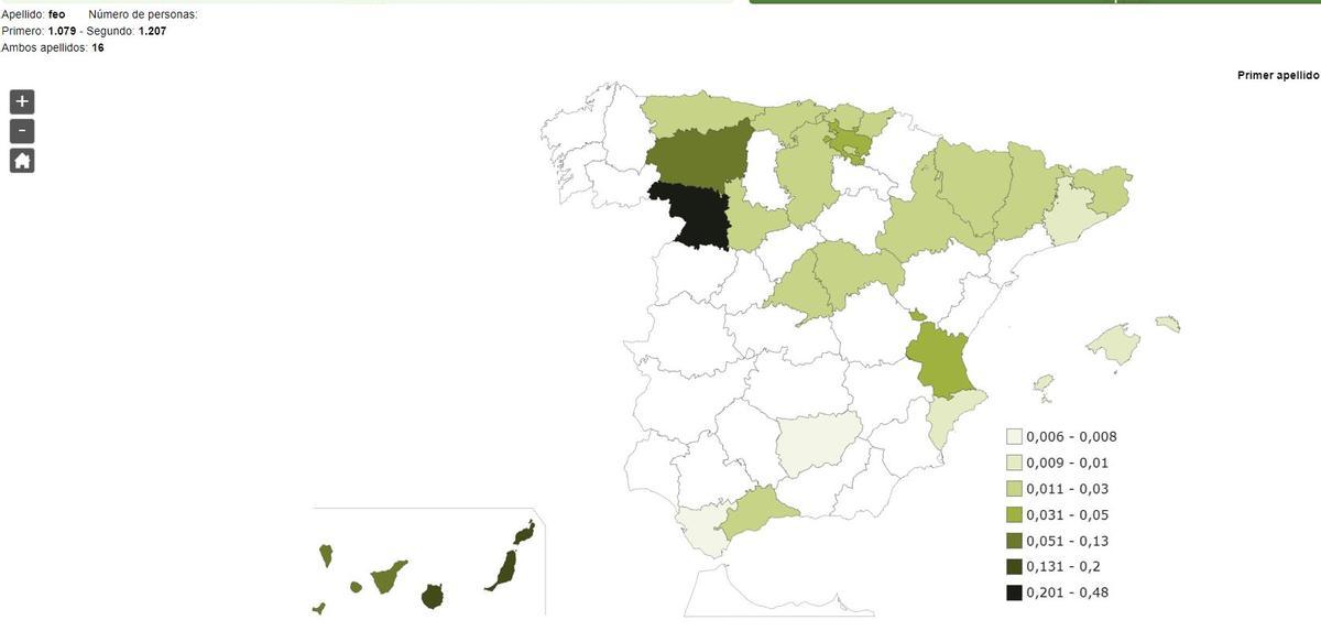 Gráfico del apellido Feo por regiones de España