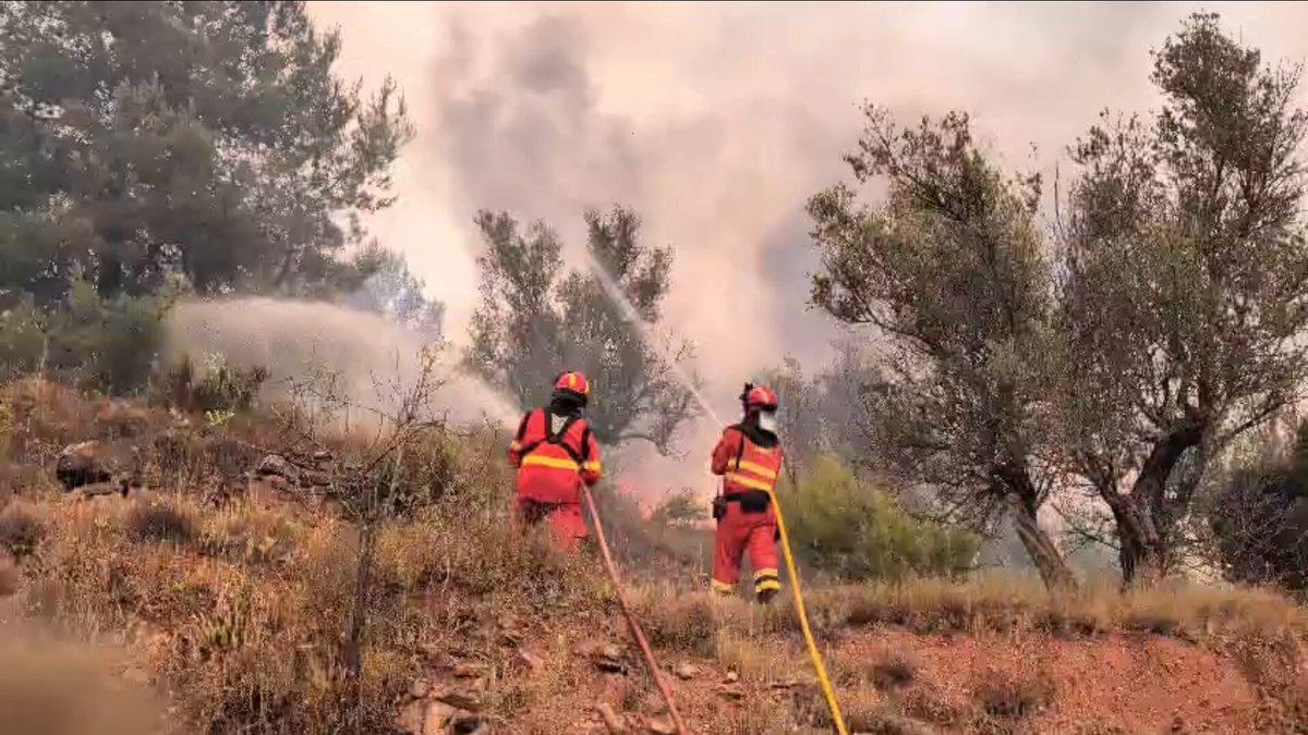 Imagen de bomberos trabajando en la extinción de las llamas del incendio de Segorbe.